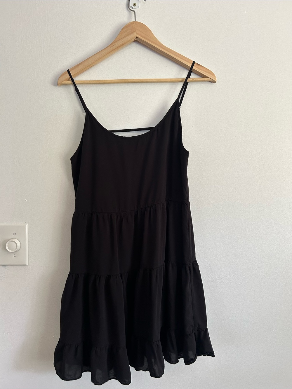 Talula of Aritzia Black Tiered Spaghetti-Strap Mini Dress